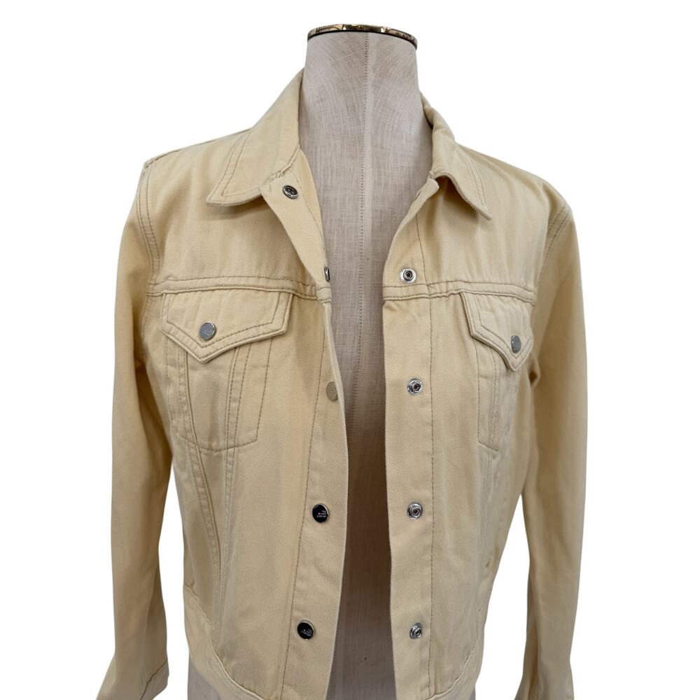 The Mighty Company Yellow Denim Jacket Snap Front Cotton Trucker Womens Medium - Picture 2 of 13